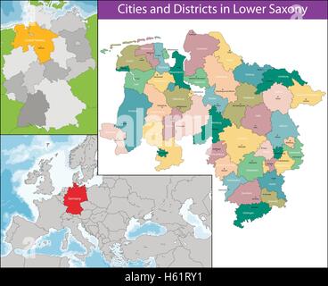 administrative and political map of the Lower Saxony region of East ...