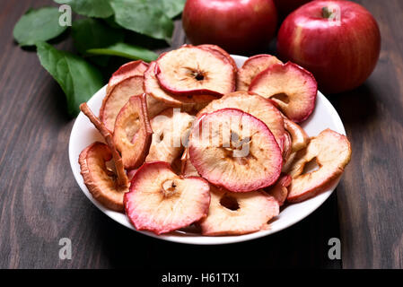 Fruit snack dehydrated apple chips, close up Stock Photo