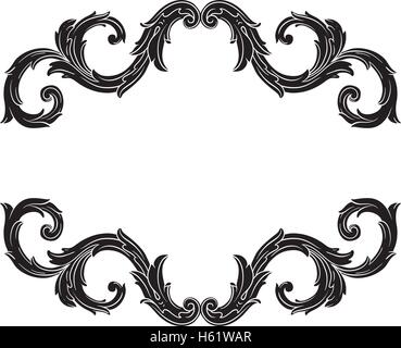 Vintage baroque frame scroll ornament engraving border floral retro pattern antique style acanthus foliage swirl decorative desi Stock Vector