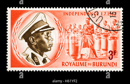 Postage stamp from Burundi depicting King Mwami Mwambutsa IV and royal drummers. Stock Photo