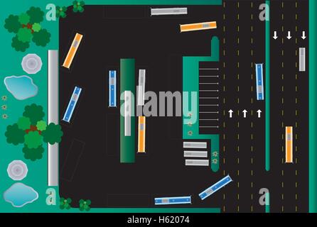 Layout of city bus station  building Landscape Vector Illustration Stock Vector