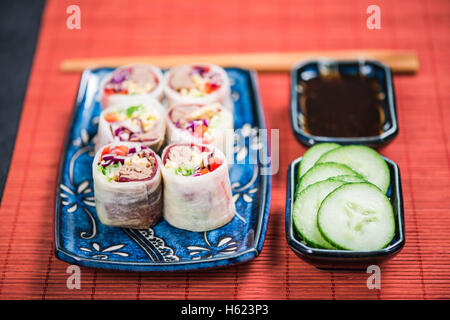 Sushi and teriyaki beef bites, japanese or asian food Stock Photo
