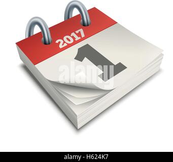 Vector illustration of calendar. First day of the year 2017. Page 2017 January 1. Elements are layered separately in vector file Stock Vector