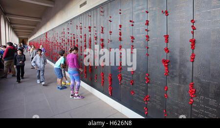 Wall of Remembrance honoring fallen Australian soldiers at the Australian War Memorial in Canberra. Stock Photo