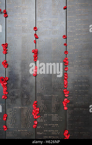 Wall of Remembrance honoring fallen Australian soldiers at the Australian War Memorial in Canberra. Stock Photo
