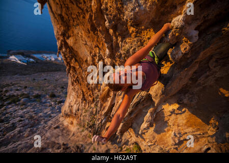 Climber in wall, Kalimnos, Greece, Europe. Stock Photo