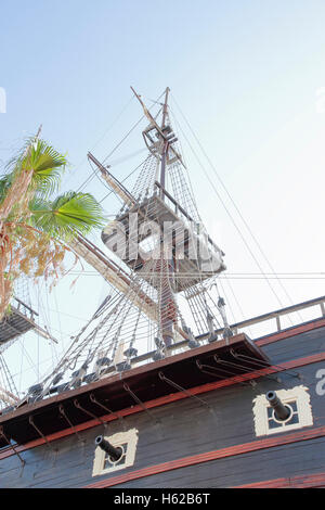 detail of cannons and maintop of an ancient warship Stock Photo