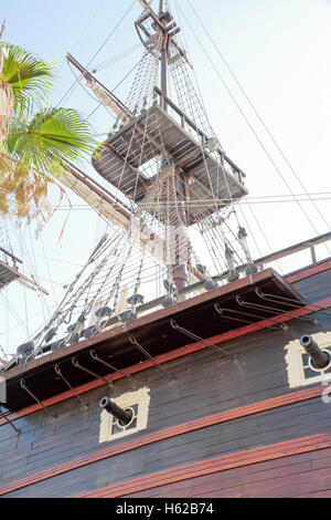 detail of cannons and maintop of an ancient warship Stock Photo