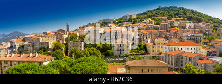 Sartene old town with green forest and mountains, Corsica, France, Europe. Stock Photo