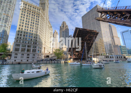 Raising the Du Sable Bridge, Chicago, Illinois Stock Photo