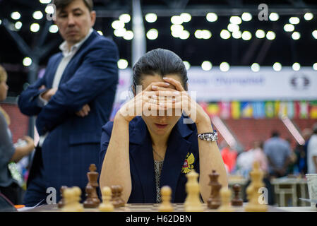 Portrait of Alexandra Kosteniuk, Russia, during the final round at the 42nd Chess Olympiad in Baku, Azerbaijan on Tuesday, September 13, 2016. Stock Photo