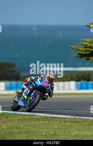 Phillip Island, Australia. 23rd October, 2016. MotoGP. Warm Up. Maverick Vinales, Team Suzuki Ecstar MotoGP. Credit:  Russell Hunter/Alamy Live News Stock Photo