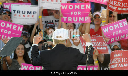 Naples, Florida, USA. 23rd Oct, 2016.  - Republican presidential nominee Donald Trump gestures while speaking at a campaign rally at the Collier County Fairgrounds in Naples, Florida on October 23, 2016. With just 16 days until the November election, Trump begins a two-day, five-city campaign swing through Florida with additional stops in St. Augustine, Tampa, Sanford, and Tallahassee. Credit:  Paul Hennessy/Alamy Live News Stock Photo