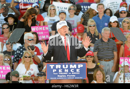 Naples, Florida, USA. 23rd Oct, 2016.  - Republican presidential nominee Donald Trump speaks at a campaign rally at the Collier County Fairgrounds in Naples, Florida on October 23, 2016. With just 16 days until the November election, Trump begins a two-day, five-city campaign swing through Florida with additional stops in St. Augustine, Tampa, Sanford, and Tallahassee. Credit:  Paul Hennessy/Alamy Live News Stock Photo