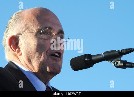 Naples, Florida, USA. 23rd Oct, 2016.  - Former New York City Mayor Rudy Giuliani speaks at a campaign rally for Republican presidential nominee Donald Trump at the Collier County Fairgrounds in Naples, Florida on October 23, 2016. With just 16 days until the November election, Trump begins a two-day, five-city campaign swing through Florida with additional stops in St. Augustine, Tampa, Sanford, and Tallahassee. Credit:  Paul Hennessy/Alamy Live News Stock Photo