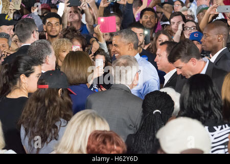 Las Vegas, USA. 23rd Oct, 2016. President Obama greets the crowd at the early voting rally on October 23rd 2016 at Cheyenne High School in North Las Vegas, NV. Credit:  The Photo Access/Alamy Live News Stock Photo