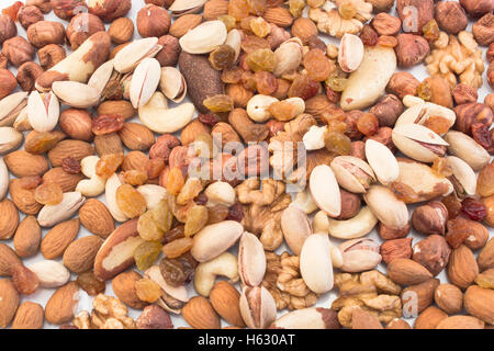Nuts Mix and Raisins as Background. Stock Photo