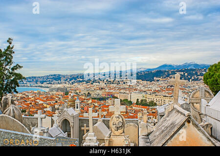 The Cemetery Colline du Chateau located on the Castle Hill in the city center, that overlooks the old town and the coastline Stock Photo