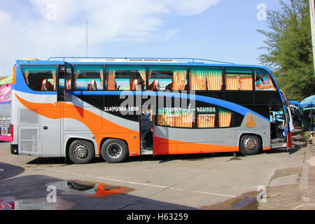 CHIANGMAI, THAILAND -MAY 13  2014:  Transport government company Double deck bus route Bangkok and Chiangmai. Photo at Chiangmai Stock Photo