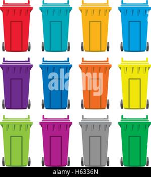 vector set of colorful flat recycling wheelie bin icons Stock Vector