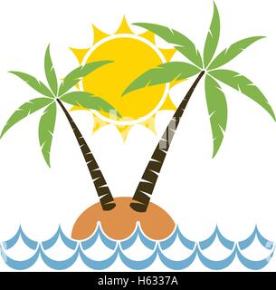 vector cartoon of palm tree on a small island for travel backgrounds Stock Vector