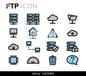 Vector flat line ftp icons set on white background Stock Vector