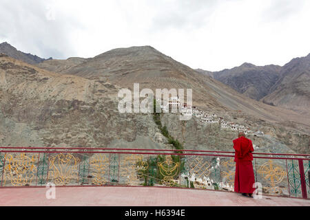 Monk in Diskit Monastery, Nubra Valley Stock Photo