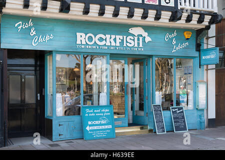 Mitch Tonks' Rockfish Seafood Restaurant shopfront and entrance on the Embankment at Dartmouth in Devon Stock Photo