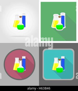 glass test tube with color liquid flat icons vector illustration isolated on background Stock Vector