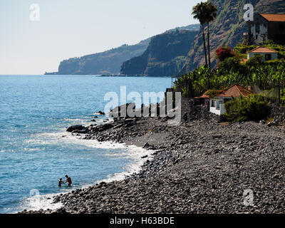 The pebble beach of Faja dos Padres on the Portuguese island of Madeira Stock Photo