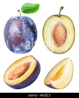 Set from plums isolated on white background with clipping path Stock Photo