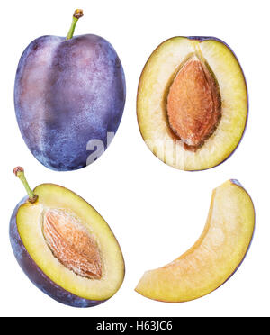 Set from plums isolated on white background with clipping path Stock Photo