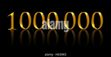 One million. Illustration of golden numbers on black background. Symbolic figure of being a millionaire. Stock Photo