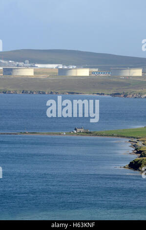 Sullom Voe Terminal , Shetland islands were Brent and Clair Crude Oil is stored from the North Sea Oil Fields Stock Photo