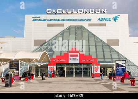 Main entrance of the ExCeL Center, an exhibitions and international convention centre situated near Royal Victoria Dock, London Stock Photo