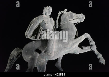 Statue of Alexander the Great at night. Thessaloniki city, Greece Stock Photo