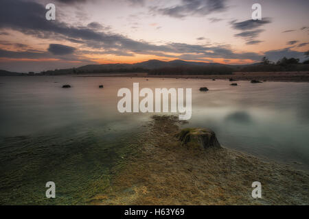 Reservoir in autumn, lack of water Stock Photo