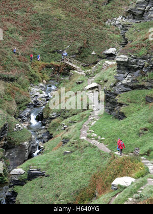 Walkers at Rocky Valley, St Nectan's Glen, Cornwall, England, UK Stock Photo