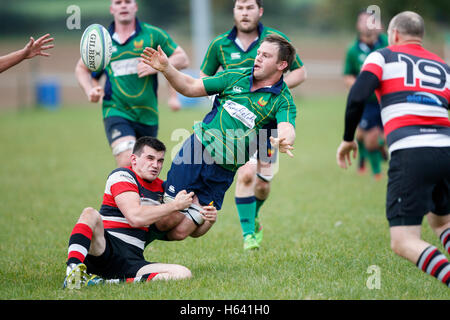 NDRFC 1st XV vs Frome RFC 1st XV - Dorset, England. NDRFC player being tackled. Stock Photo