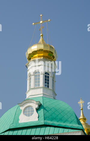 Sergiev Posad - August 10, 2015: View of the dome of the tower over the main entrance to the holy gate at Holy Trinity St. Sergi Stock Photo