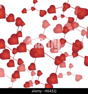 Abstract molecular grid background made of small connected red heart shapes. Vector illustration Stock Vector