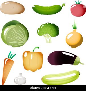 Colored stylized simple plastic vegetables vector icons Stock Vector