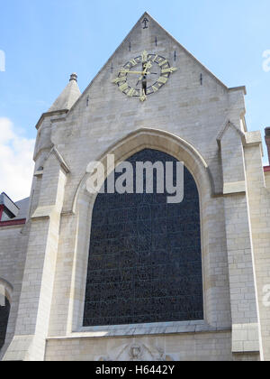 Large stained glass window in church in Brussels, Belgium Stock Photo