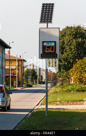 Police radar speed detector. Powered by solar energy. In the display your speed. Stock Photo