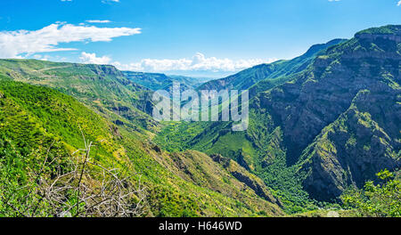 The winding Vorotan river gorge is one of the picturesque locations of Syunik Province, famous for the Tatev Monastery Stock Photo