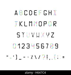 Printed font. Fonts 80s, 90s with a hologram. Simple Letters and symbols. Stock Vector