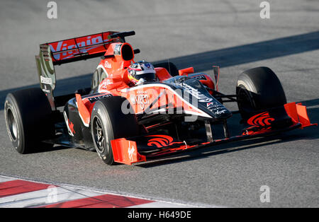 Motorsports, Timo Glock, GER, in the Virgin VR-01 race car, Formula 1 testing at the Circuit de Catalunya race track in Stock Photo