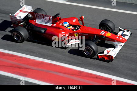 Motorsports, Fernando Alonso, SPA, in a Ferrari F10 race car, Formula 1 testing at the Circuit de Catalunya race track in Stock Photo