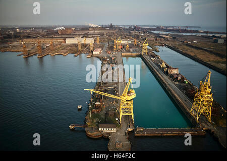 USA, Maryland, Aerial photograph of the old Sparrows Point steel mill and boat works in Baltimore Stock Photo