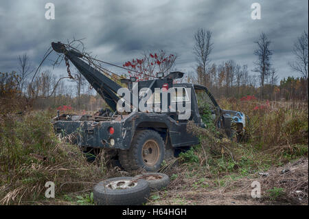 Tow truck abandoned Stock Photo